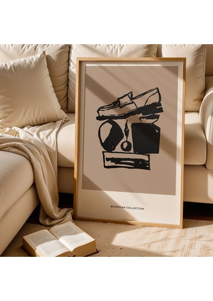 Bohem Denge ve Obje Çizimi Doğal Ahşap Çerçeveli Duvar Tablosu fiyatları