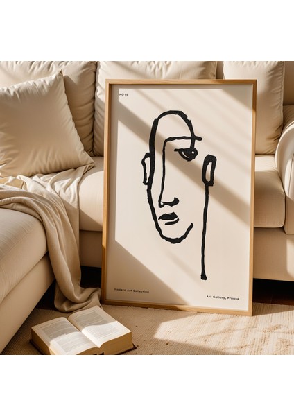 Modern Sanat Minimalist Yüz Çizimi Doğal Ahşap Çerçeveli Duvar Tablosu fiyatları