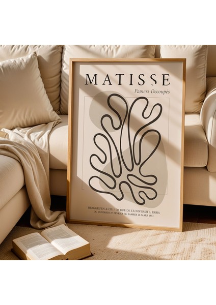 Matisse Siyah Beyaz Yaprak Deseni Bohem Minimalist Ahşap Çerçeveli Duvar Tablosu fiyatları