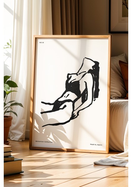 Kadın Portresi Minimalist Doğal Ahşap Çerçeveli Duvar Tablosu