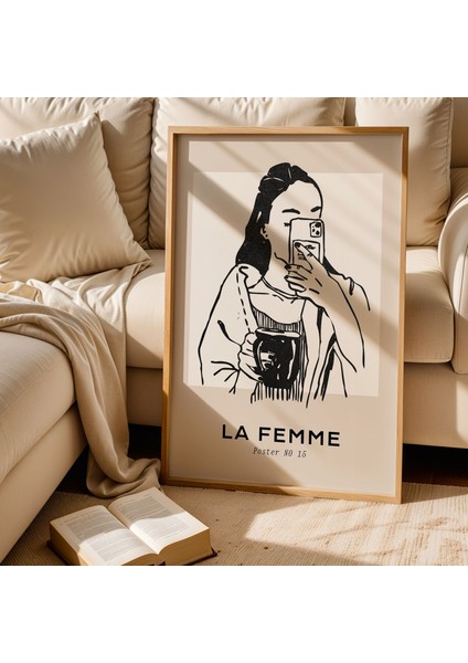 Bohem Kadın: Doğal Ahşap Çerçeveli La Femme Minimalist Sanat Duvar Tablosu fiyatları