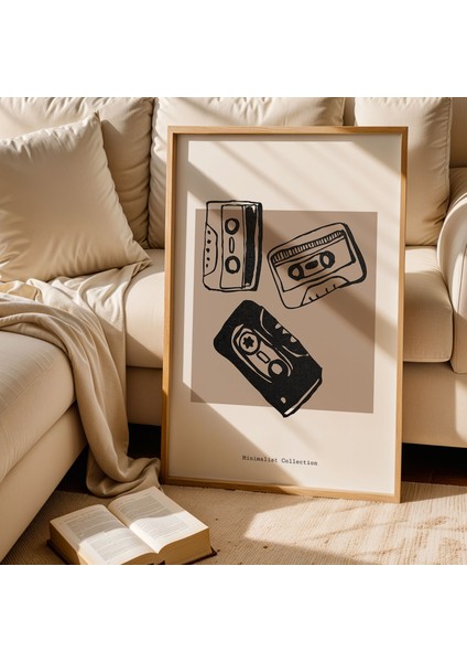 Retro Kaset Koleksiyonu Doğal Ahşap Çerçeveli Duvar Tablosu fiyatları