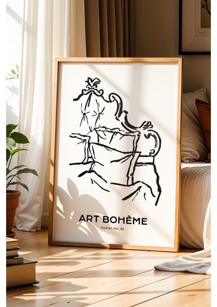 Sanatsal Barok Yatak Çizimi Art Bohem Doğal Ahşap Çerçeveli Duvar Tablosu