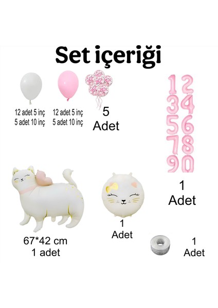 Kız Çocuk Kedi Konseptli 3 Yaş Doğum Günü Parti Seti