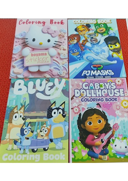 4 Adet Stickerli Boyama Kitabı (*hello Kitty*/pijamaske/bluey'/gabbys Figürlü)