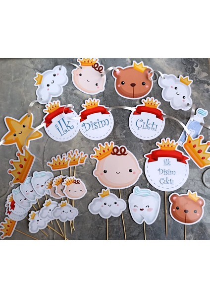 32PARÇA Ilk Dişim Çıktı Erkek Diş Buğdayı Seti Banner Pasta Kürdanı Cupcake Süsü Seti fiyatları