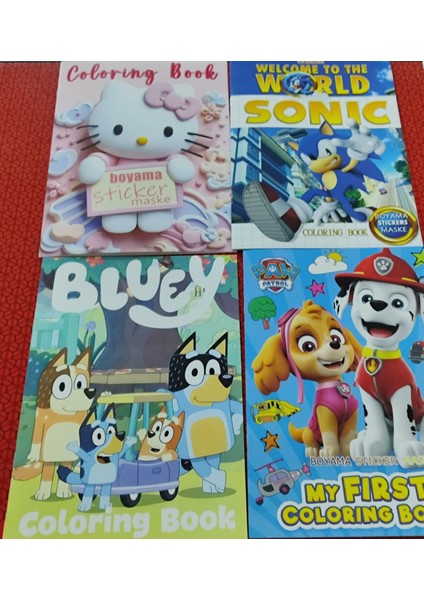 4 Adet Stickerli Boyama Kitabı (*hello Kitty*/sonic/bluey'/paw Patrol Figürlü)
