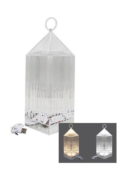 Piramit Kristal 3 Renk LED Dokunmatik USB Şarjlı Masa Lambası (4887)
