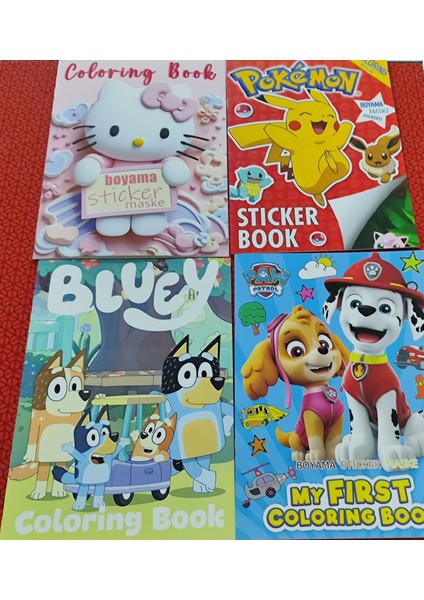 4 Adet Stickerli Boyama Kitabı (*hello Kitty*/pocemon/bluey'/paw Patrol Figürlü)