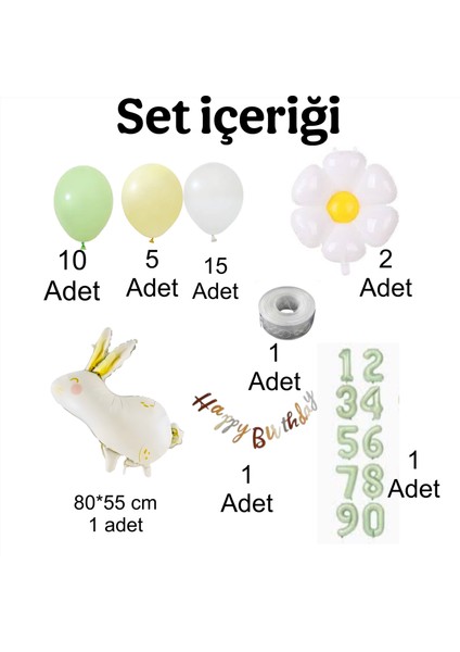 Tavşan Papatya Konseptli 3 Yaş Doğum Günü Parti Kutlama Seti