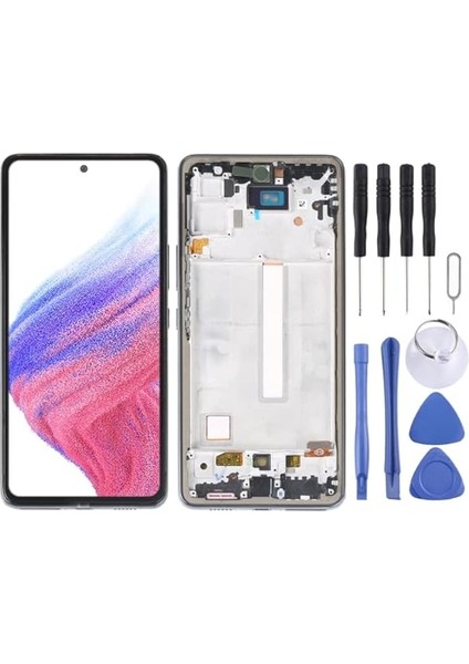 Samsung A53 LCD Ekran A536 LCD Ekran Çıtalı Mavi Renk Ilanı Renk Tam Uyumlu