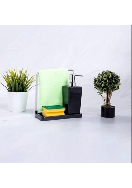 Luna Mutfak Sıvı Sabunluk Siyah Plastik Alüminyum 420ML Askılı 21X9,5X20CM Kaymaz Taban 1 Adet fiyatları