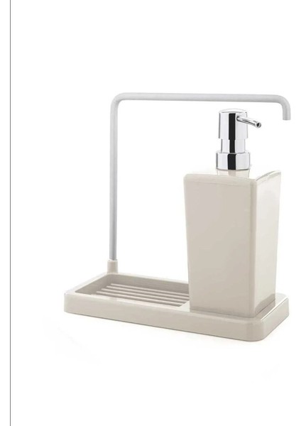 Luna Mutfak Sıvı Sabunluk Bej Plastik Alüminyum 420ML Askılı 21X9,5X20CM Kaymaz Taban 1 Adet