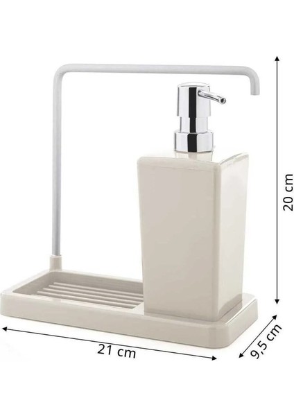 Luna Mutfak Sıvı Sabunluk Bej Plastik Alüminyum 420ML Askılı 21X9,5X20CM Kaymaz Taban 1 Adet modelleri