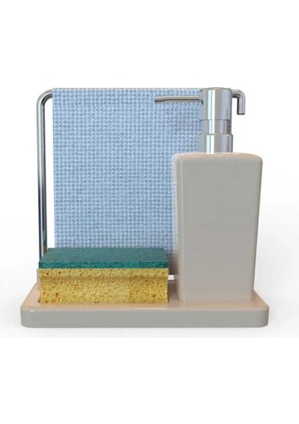 Luna Mutfak Sıvı Sabunluk Bej Plastik Alüminyum 420ML Askılı 21X9,5X20CM Kaymaz Taban 1 Adet indirimleri