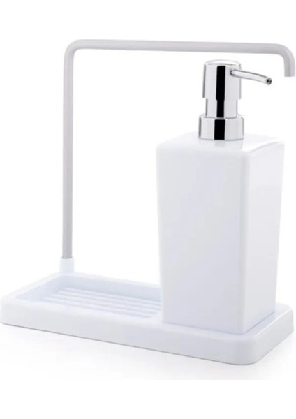 Luna Mutfak Sıvı Sabunluk Beyaz Plastik Alüminyum 420ML 21X9,5X20CM Kaymaz Taban Askılı 1 Adet