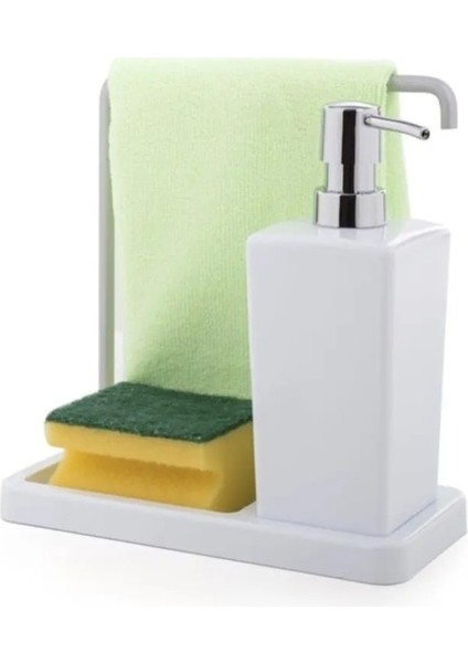Luna Mutfak Sıvı Sabunluk Beyaz Plastik Alüminyum 420ML 21X9,5X20CM Kaymaz Taban Askılı 1 Adet modelleri