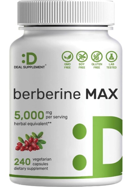 Berberine Max 5000MG 240 Veggie Capsul – 97% Pure Berberine Hcl – 25:1 Root Extract .abd MENŞEİ.3957