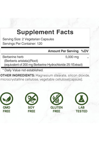 Berberine Max 5000MG 240 Veggie Capsul – 97% Pure Berberine Hcl – 25:1 Root Extract .abd MENŞEİ.3957