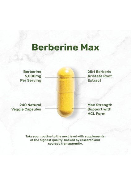 Berberine Max 5000MG 240 Veggie Capsul – 97% Pure Berberine Hcl – 25:1 Root Extract .abd MENŞEİ.3957
