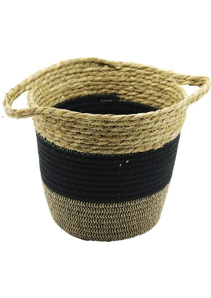 2ın1=ip Örgülü - Hasırçift Kulplu Sepet - Organizer Ç-TABAN:17CM--AĞIZ:24CM - Y: 22CM (4887)