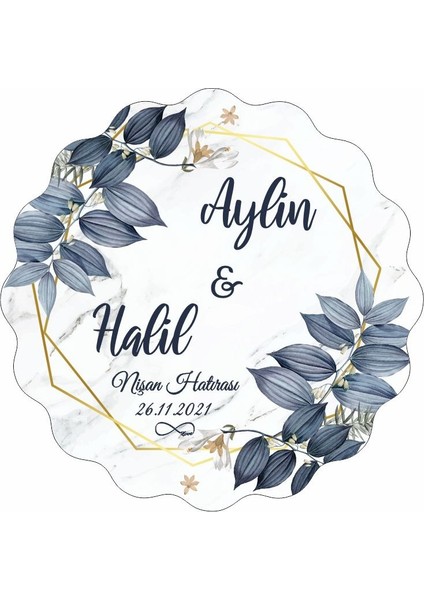 Lacivert Yaprak Mdf Üzerine Uv Baskılı Nişan & Düğün Hediyelik 20 Adet Magnet