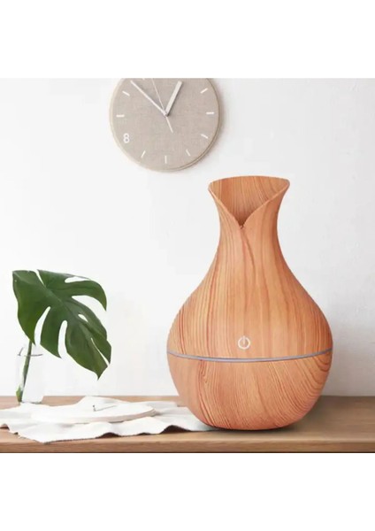 Havana Vazo Modeli Aroma Terapi Oda Hava Nemlendirici 7 Renk Işıklı Ultrasonik Ahşap Görünüm