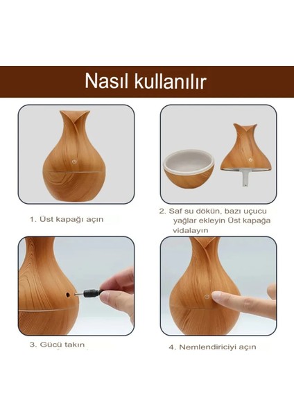 Havana Vazo Modeli Aroma Terapi Oda Hava Nemlendirici 7 Renk Işıklı Ultrasonik Ahşap Görünüm fiyatları