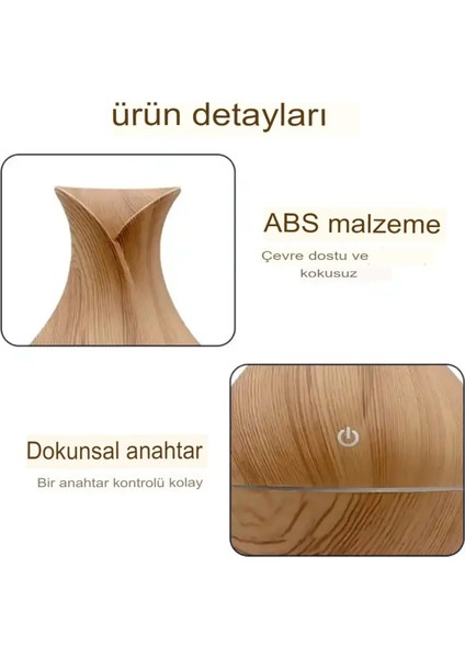 Havana Vazo Modeli Aroma Terapi Oda Hava Nemlendirici 7 Renk Işıklı Ultrasonik Ahşap Görünüm modelleri