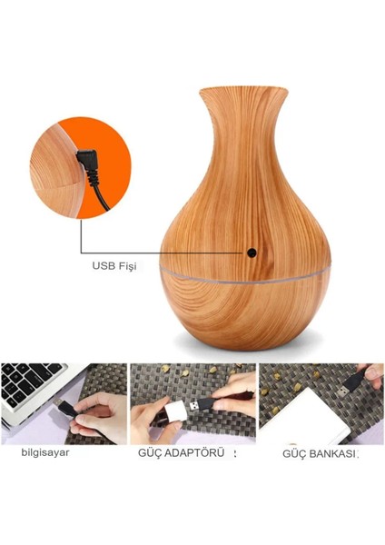 Havana Vazo Modeli Aroma Terapi Oda Hava Nemlendirici 7 Renk Işıklı Ultrasonik Ahşap Görünüm fırsatları