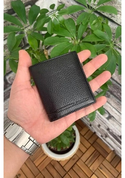 Hakiki Deri Siyah Çok Bölmeli Mini Erkek Cüzdanı (T866)