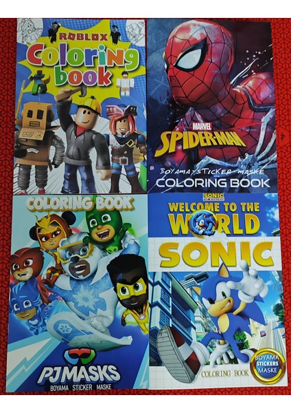 4 Adet Stickerli Boyama Kitabı (Roblox'/örümcek Ad./sonic'/pijamask Figürlü)