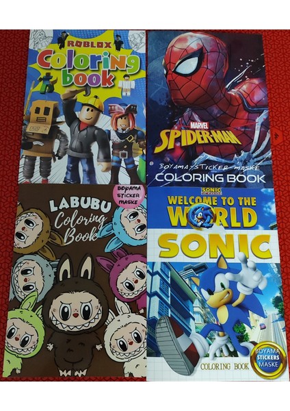 4 Adet Stickerli Boyama Kitabı (Roblox'/örümcek Ad./sonic'/labubu Figürlü)