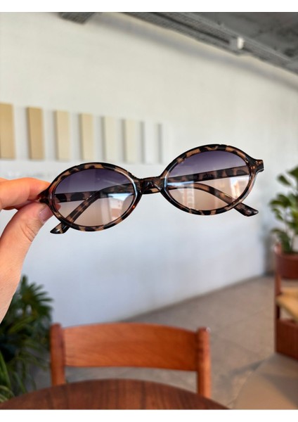Miux Leopar Çerçeve Degrade Cam Trend Oval Güneş Gözlüğü