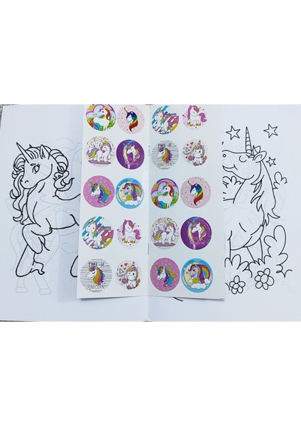4 Adet Stickerli Boyama Kitabı (Unicorn,elsa',stitch,hello Kitty Figürlü)