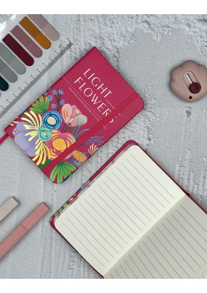 A6 Lıght Flower Pembe Lastikli Çizgili Defter