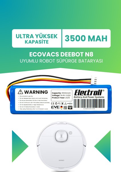 Ecovacs Deebot N8 Uyumlu Batarya (Ultra Yüksek Kapasite) 3500MAH Pil Robot Süpürge Bataryası