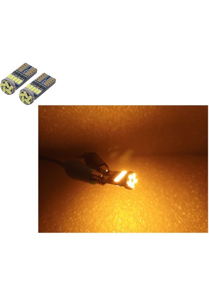 ( 2 x Adet ) 1 Takım LED T10 Dipsiz Ampul 24V 15 Smd Fiber LED Orange ( 15 LED Dipsiz Ampul )