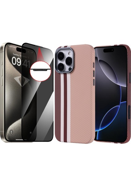 Apple iPhone 16 Pro Kılıf Magsafe Şarj Özellikli Karbon Fiber Görünümlü Zore Nekst Kapak + Hayalet Ekran Koruyucu