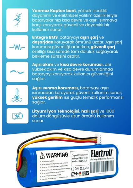 Ecovacs Deebot N8 Uyumlu Batarya (Orjinal Kapasite) 3200MAH Pil Robot Süpürge Bataryası Değişim