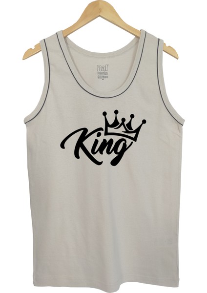 Erkek Askılı Beyaz T-Shirt King Dijital Baskılı