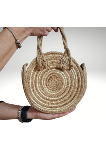 Hasır Çanta, Yuvarlak Kadın El ve Omuz Çantası, Mini Boy 20*20