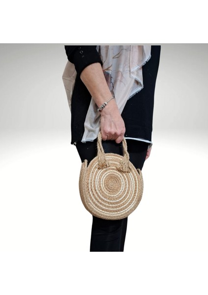 Hasır Çanta, Yuvarlak Kadın El ve Omuz Çantası, Mini Boy 20*20 modelleri