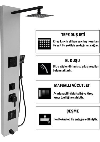 Yeni Mafsallı Tepe Duş Sistemli Atlas Silver Gri Premium Masajlı Duş Seti fiyatları