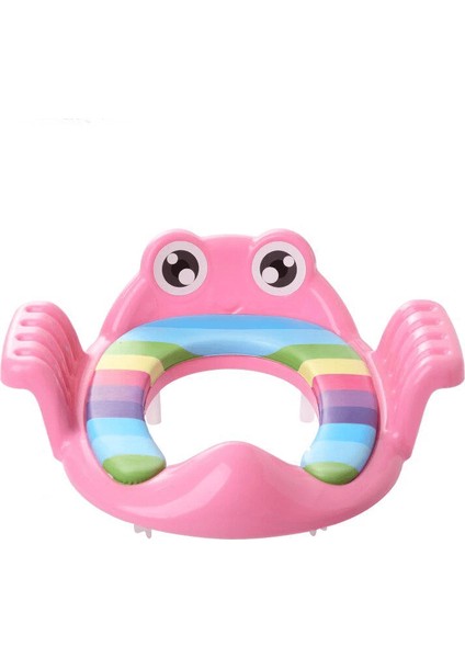Kurbağa Model Çocuk-Bebek Yanlardan Tutmalı Yumuşak Süngerli Klozet Kapağı Adaptörü Pembe ( Lisinya )