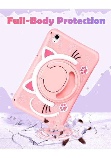 Xiaomi Redmi Pad Se 11 Inç Uyumlu Pembe Kedi Çocuk Kılıfı Askılı 360 Dönen Standlı Eğlenceli Koruma