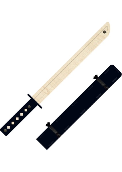 Ahşap Oyuncak Japon Samuray-Ninja Kalkanı ve Katana Kılıcı Siyah