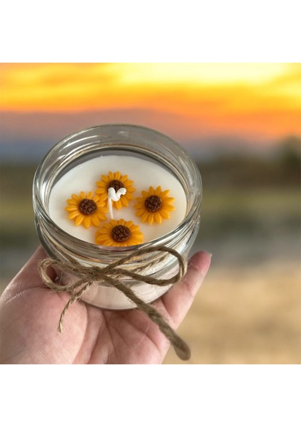 El Yapımı Doğal Soya Wax Ayçiçek Temalı Kavanoz Vegan Mum