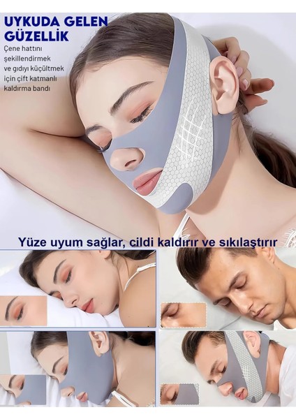 Yüz Germe & Kontur Maskesi + Sıkıştırma Bandı, Yüz Şekillendirme Anti-Nasolabial Maskesi fırsatları