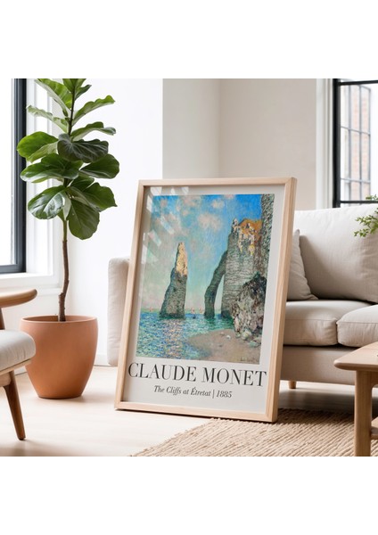 Claude Monet Etretat Kayalıkları Vintage Doğal Ahşap Çerçeveli Duvar Tablosu fiyatları